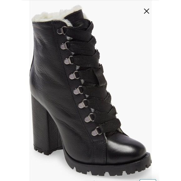 Schultz Zhara Black Lace Up Stacked Lug Leather Boots 7 NEW $250 Moto Boho - Picture 1 of 14